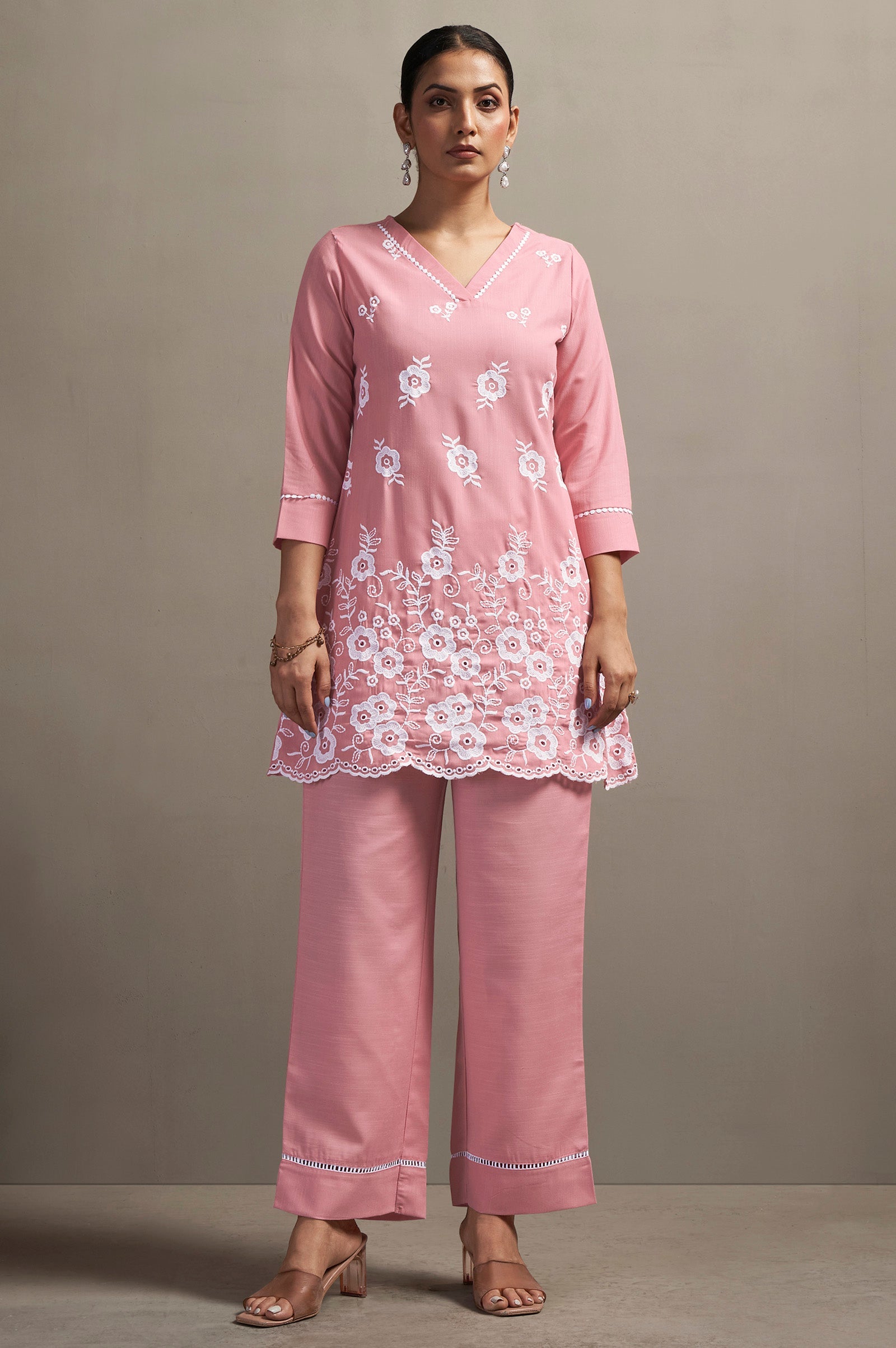 Schiffli Embroidered Co-ord Set - Pink