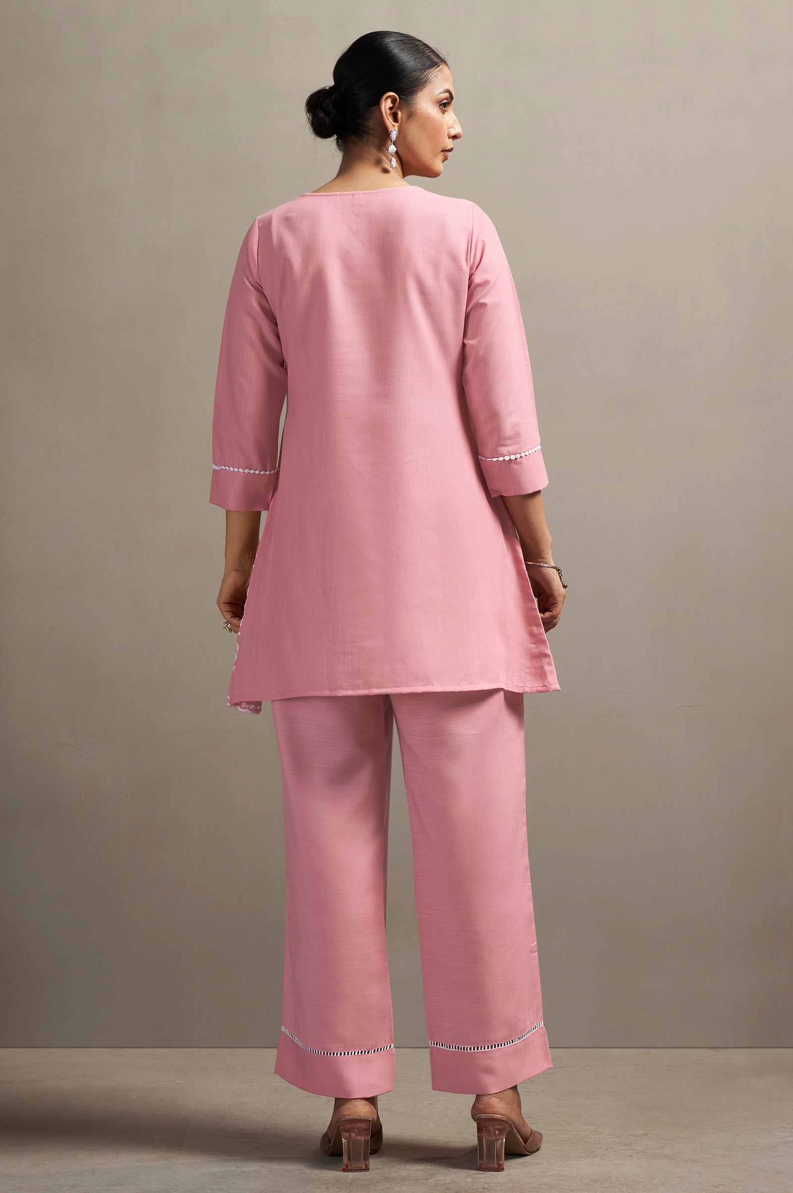 Schiffli Embroidered Co-ord Set - Pink