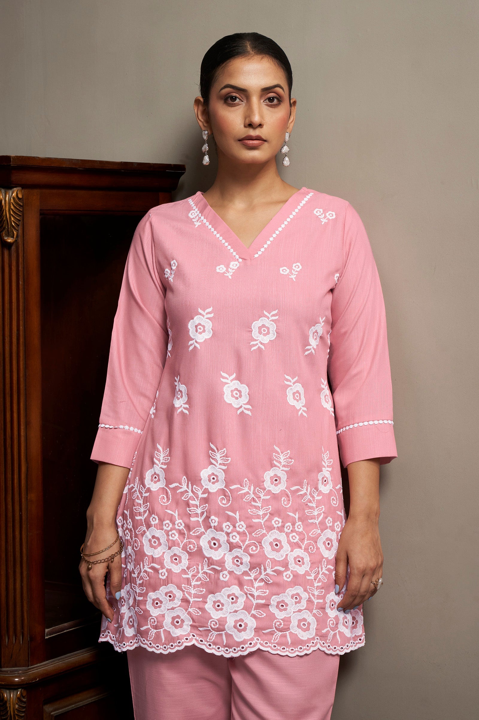 Schiffli Embroidered Co-ord Set - Pink
