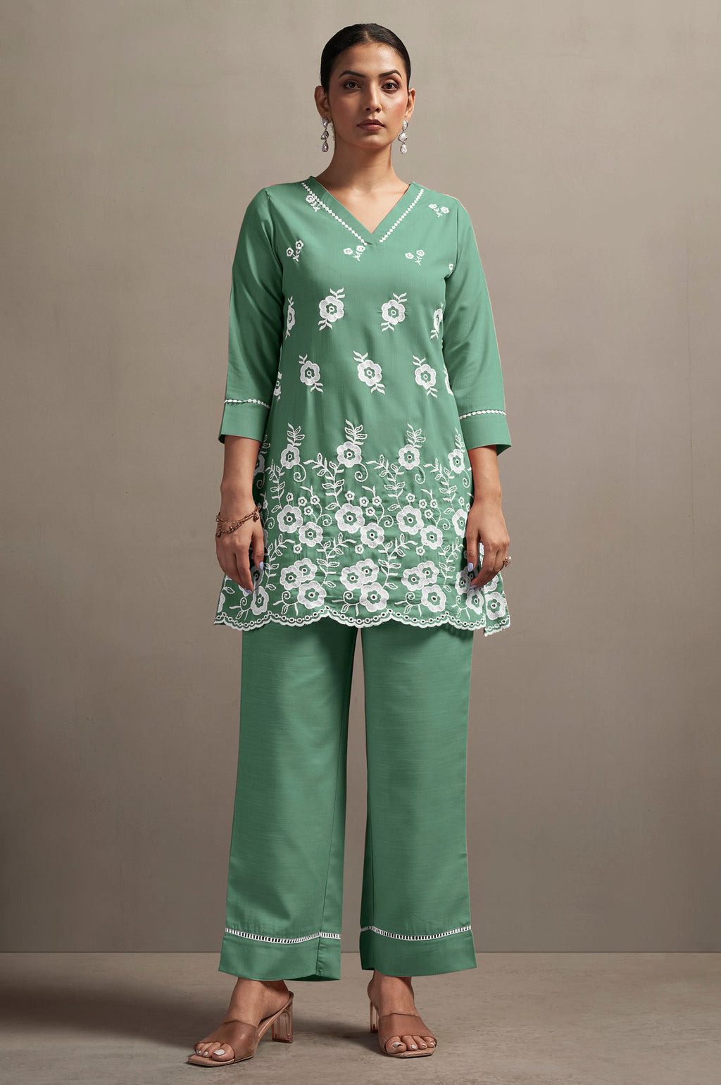 Schiffli Embroidered Co-ord Set - Green