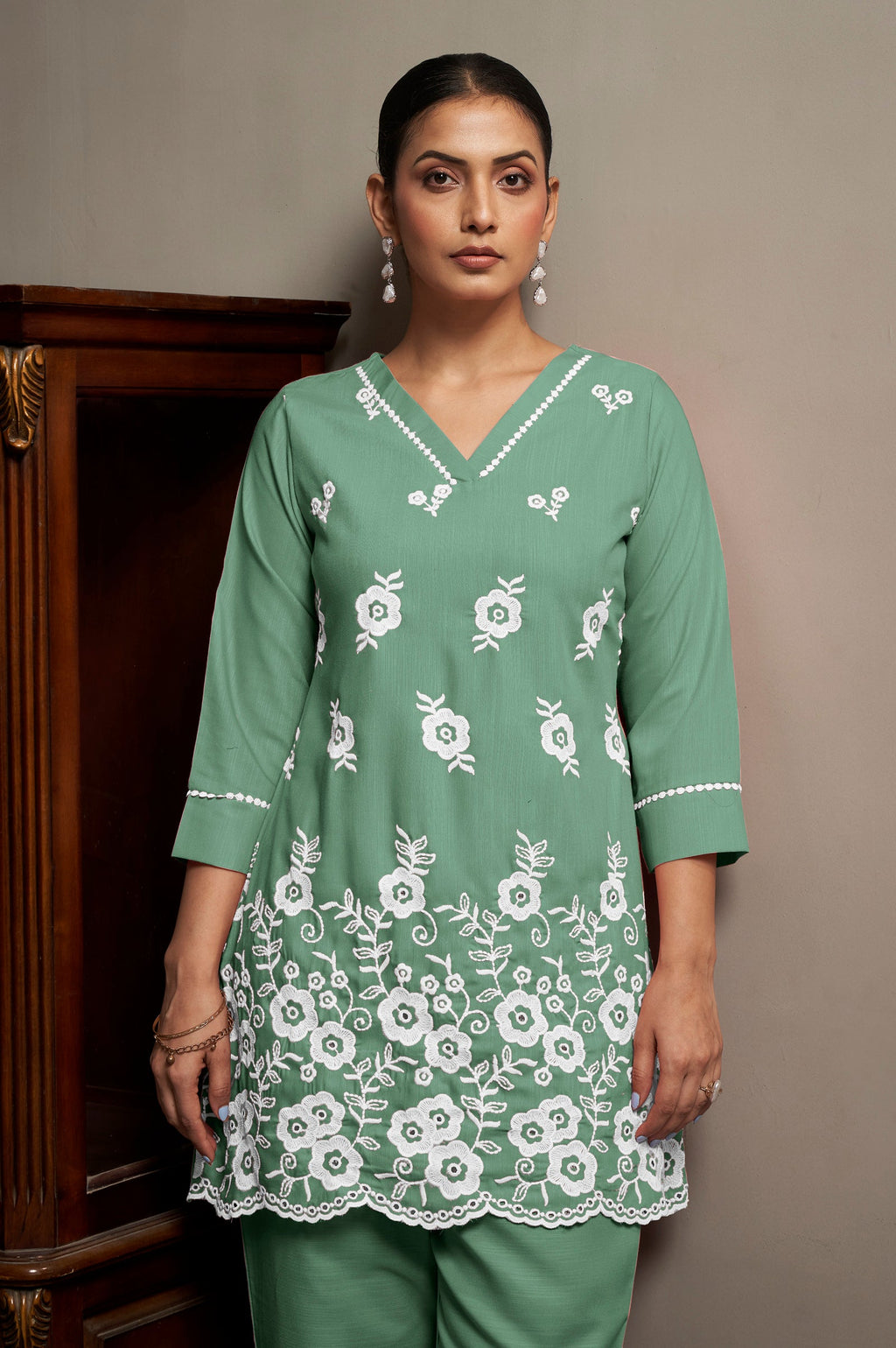 Schiffli Embroidered Co-ord Set - Green