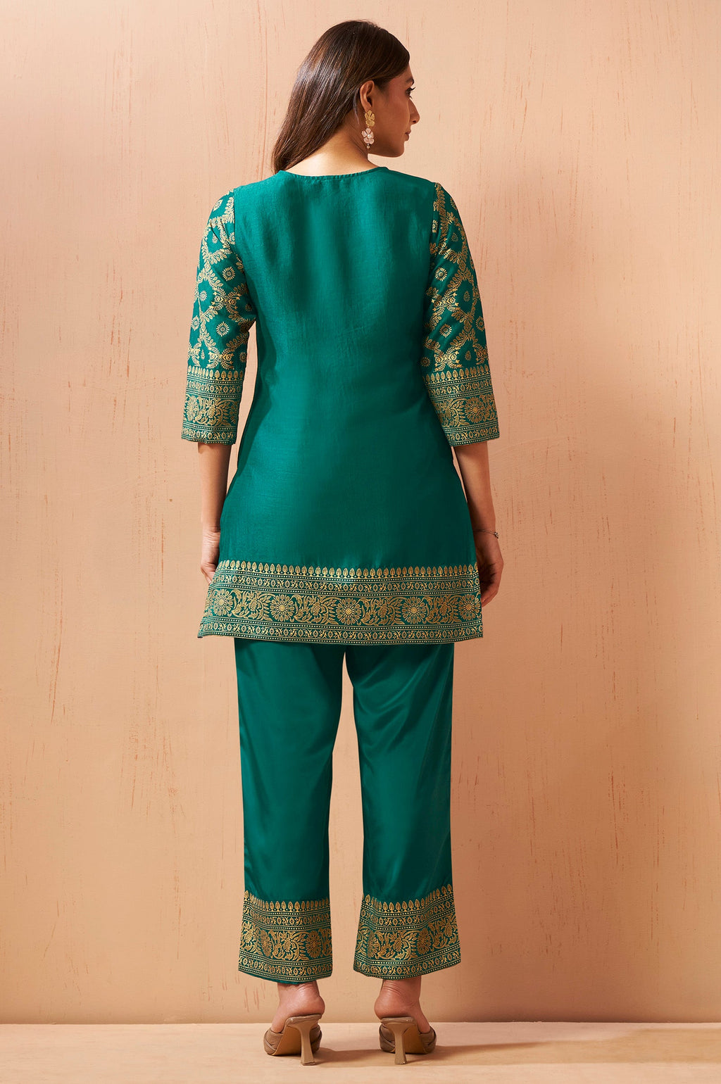 Rama Green Jacquard Vichitra Silk Co-ord Set