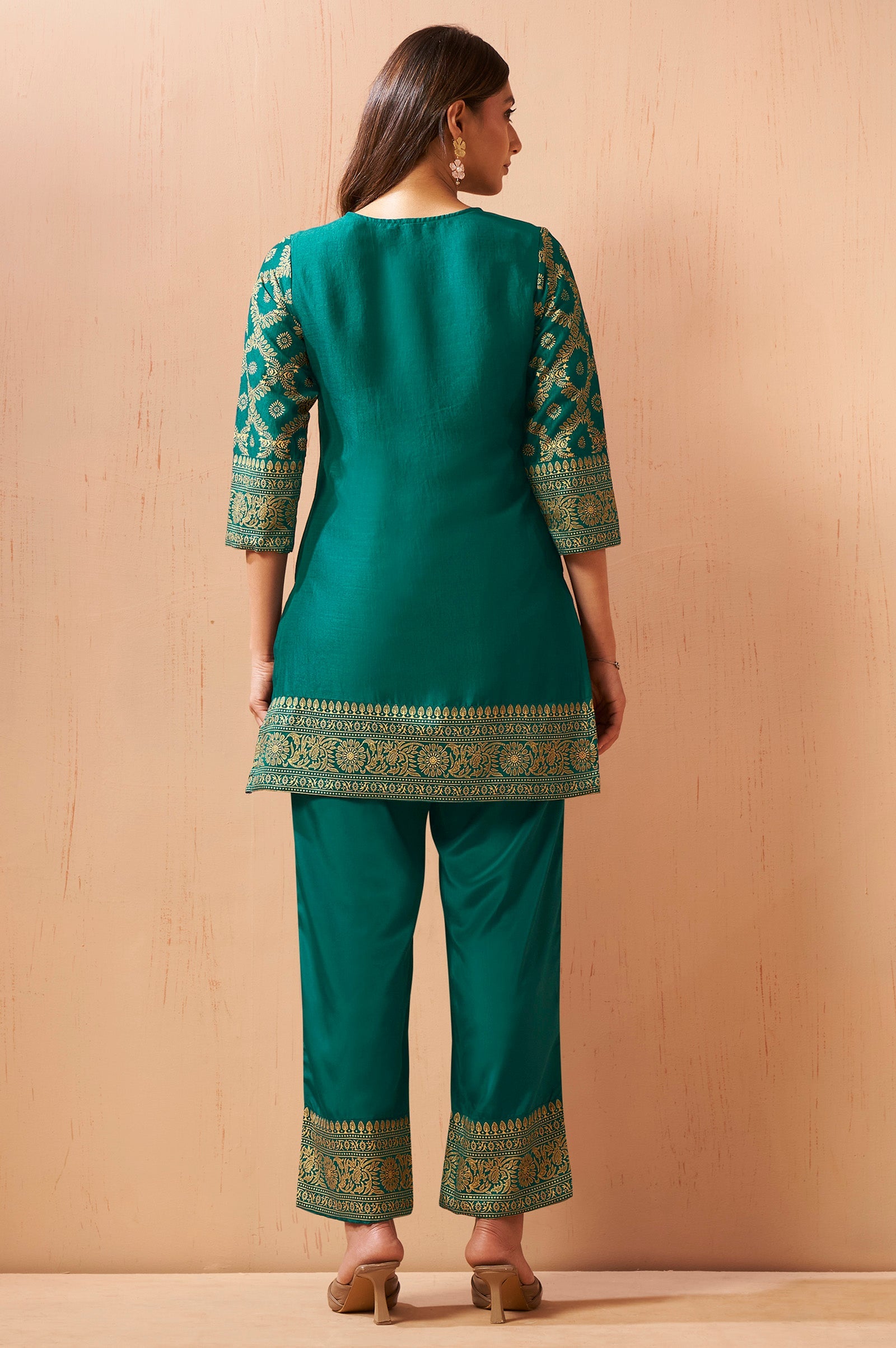 Rama Green Jacquard Vichitra Silk Co-ord Set
