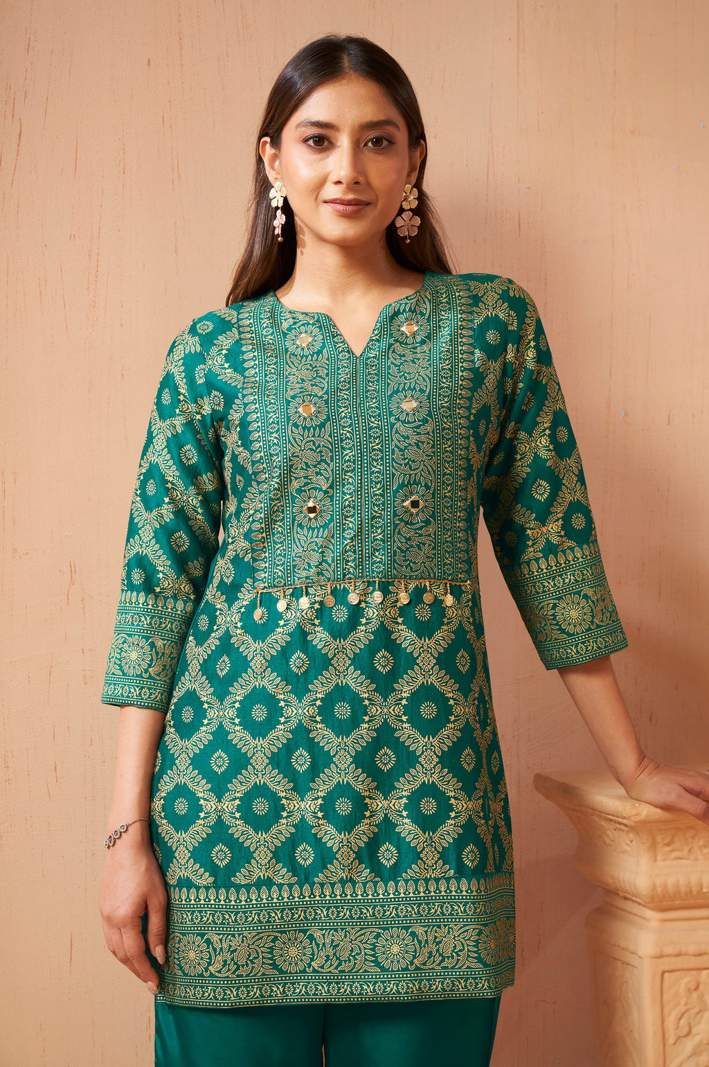 Rama Green Jacquard Vichitra Silk Co-ord Set