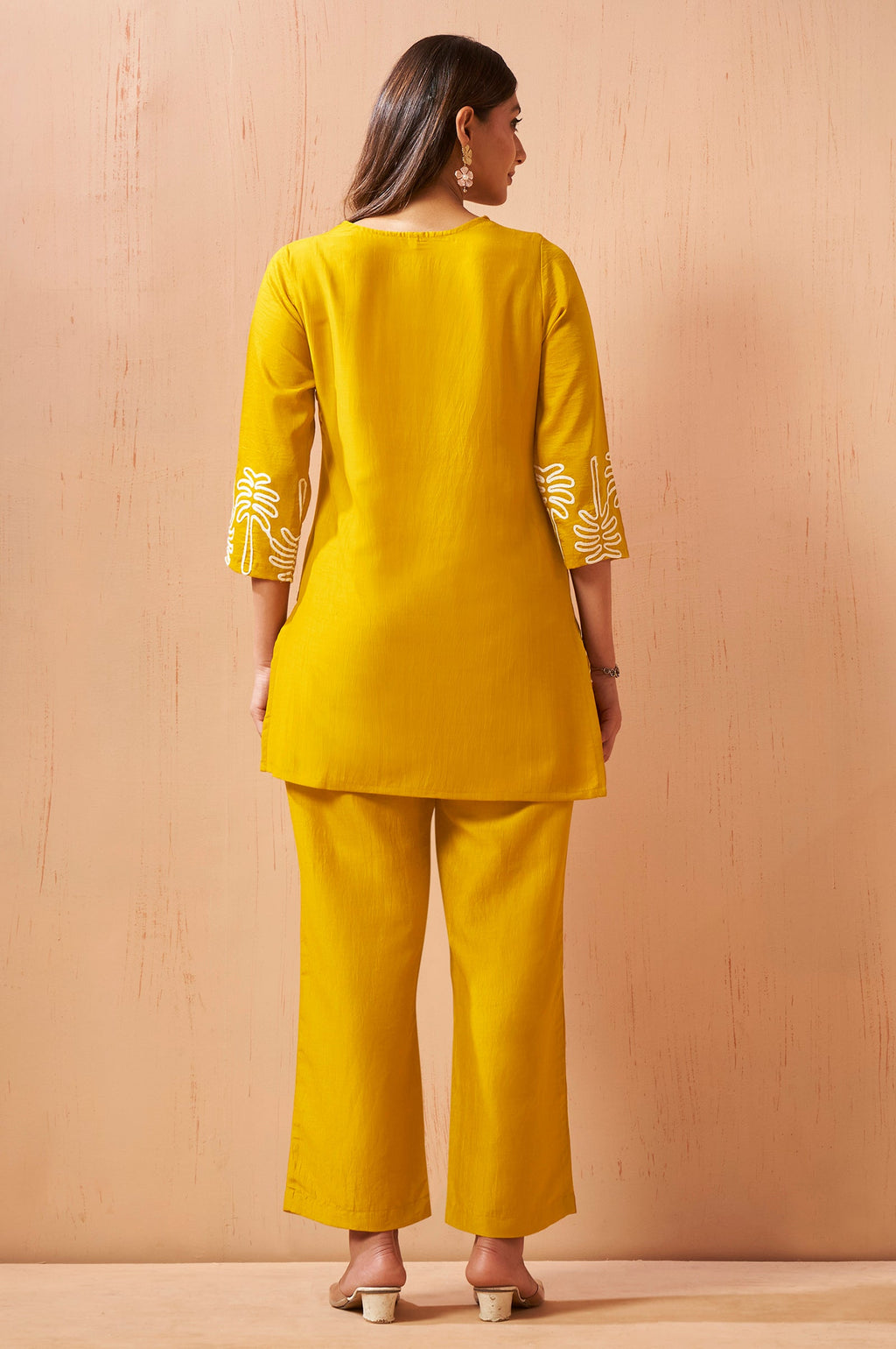 Mustard Embroidered Cotton Blend Co-ord Set