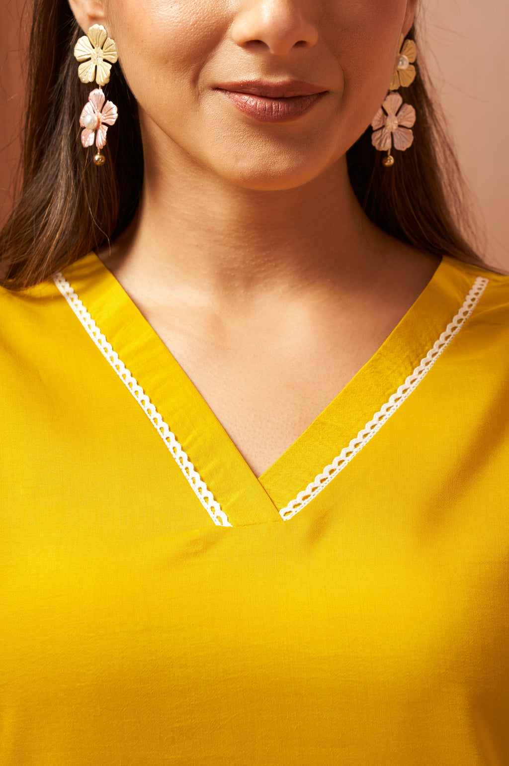 Mustard Embroidered Cotton Blend Co-ord Set