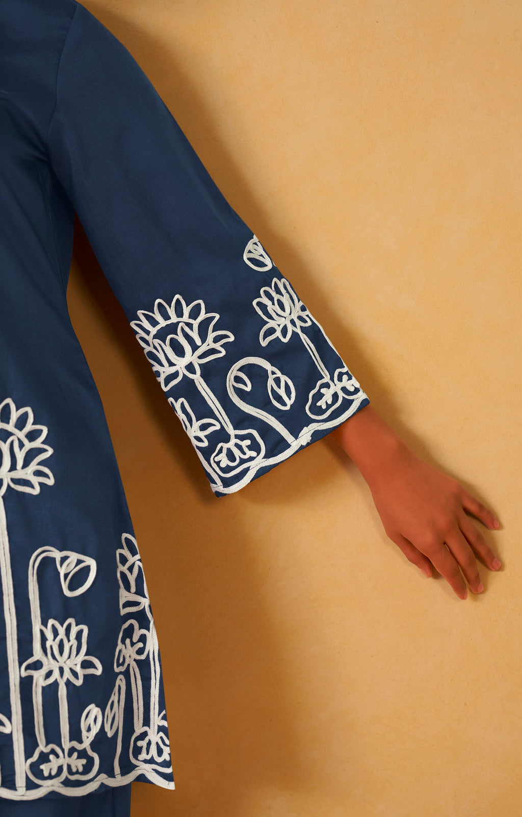 Embroidered Kurta Co-ord Set - Navy Blue
