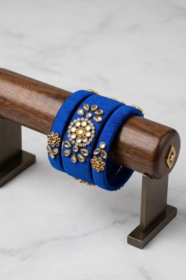 Kashvee Special Customised Thread Kundan Bangles Set of 3 – Handmade Ethnic Designer Bangles for Women