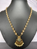 Gold Plated Pearl Necklace with Green Kundan Pendant