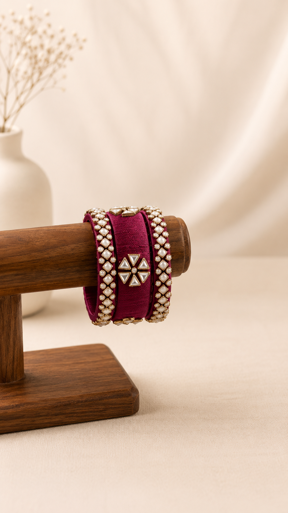 Kashvee Handmade Silk Thread Bangles – Maroon Kundan Bridal Bangles Set