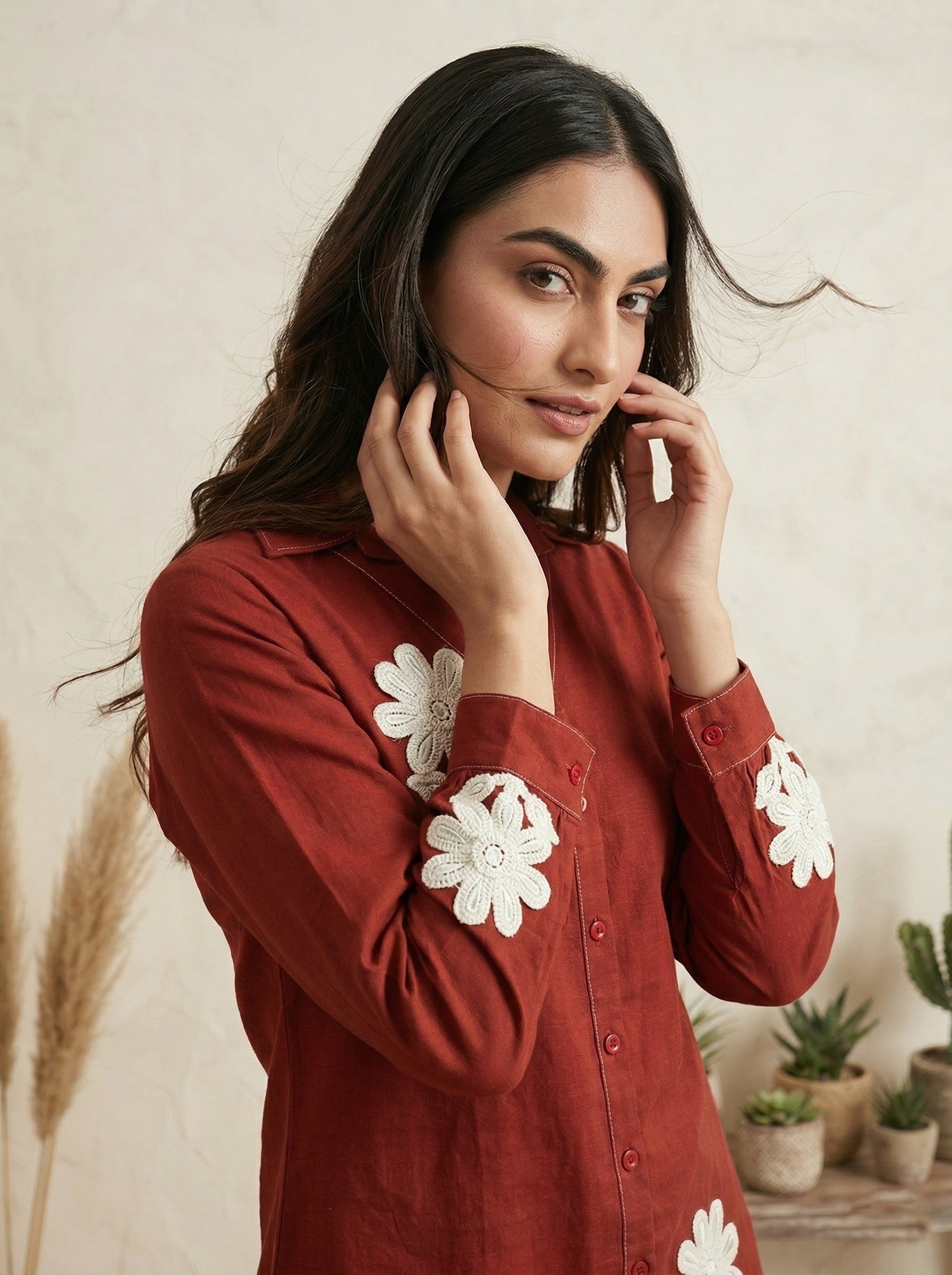 Pure Cotton Embroidered Butta Co-ord Set - Rust