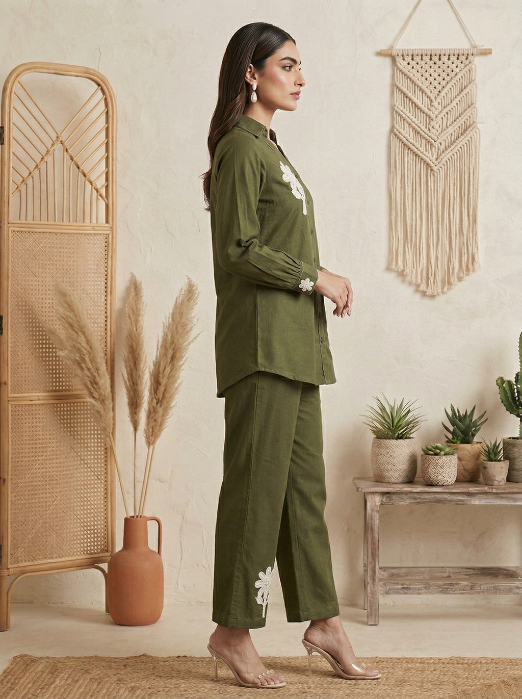 Pure Cotton Embroidered Butta Co-ord Set - Green