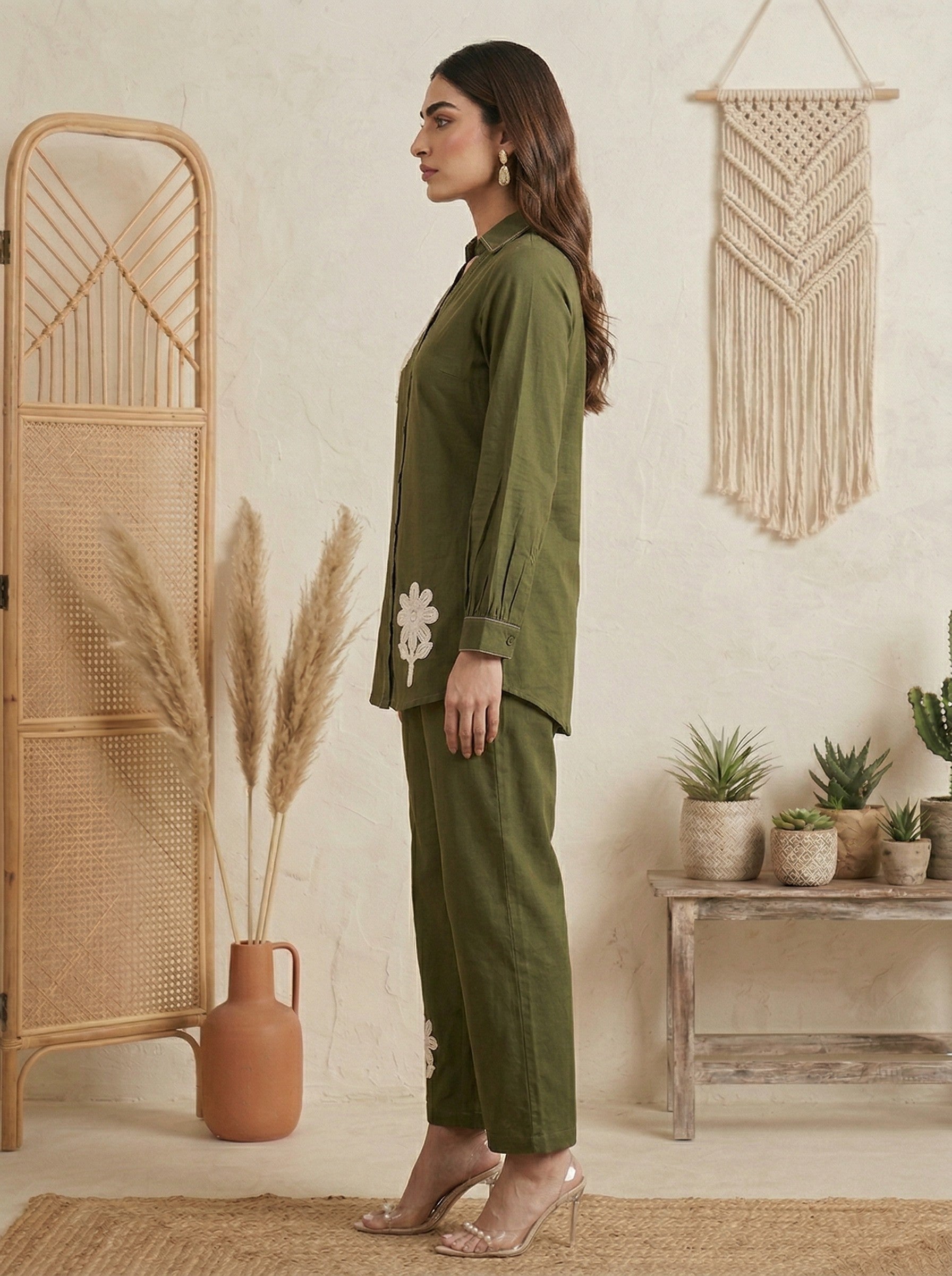 Pure Cotton Embroidered Butta Co-ord Set - Green