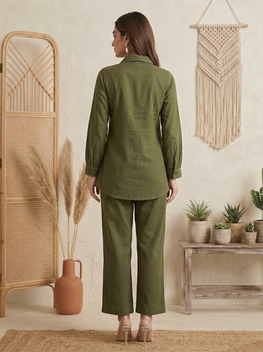 Pure Cotton Embroidered Butta Co-ord Set - Green