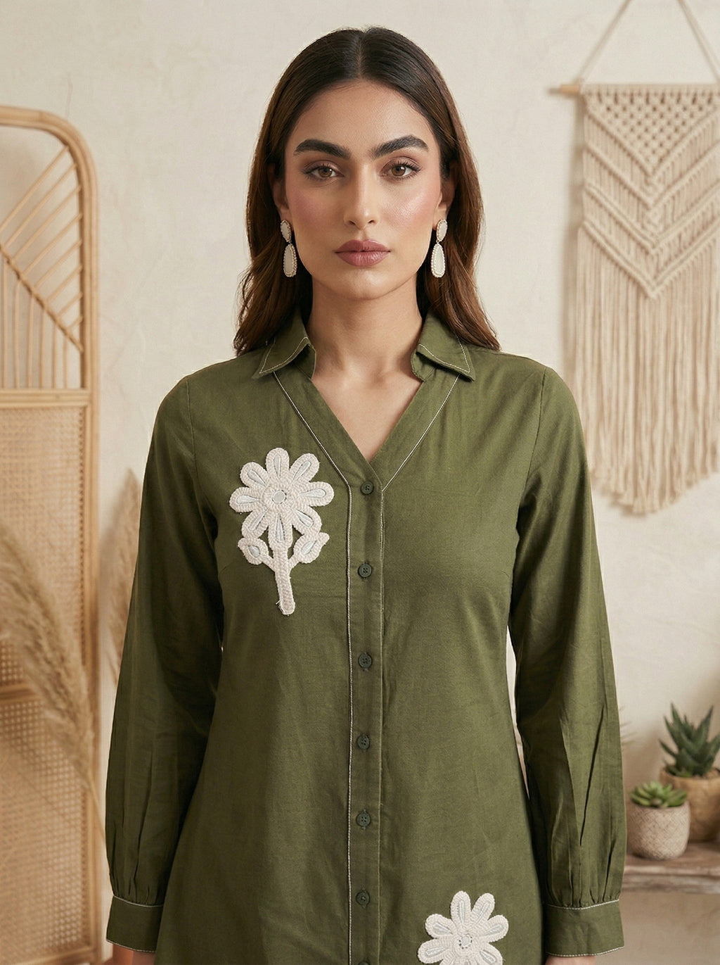 Pure Cotton Embroidered Butta Co-ord Set - Green
