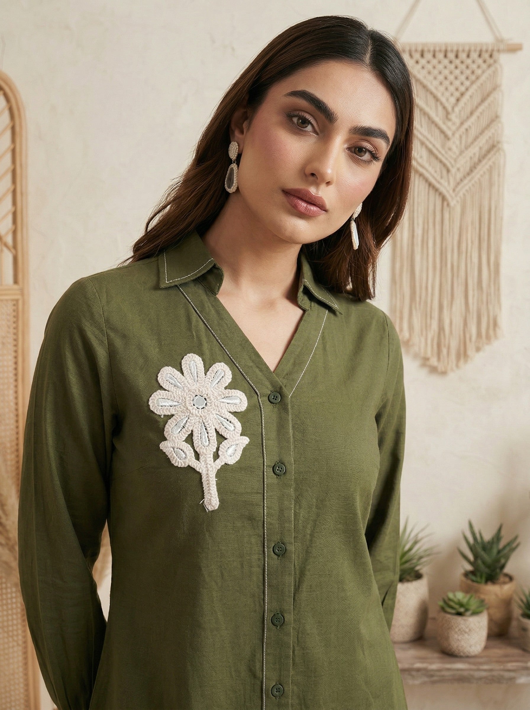 Pure Cotton Embroidered Butta Co-ord Set - Green