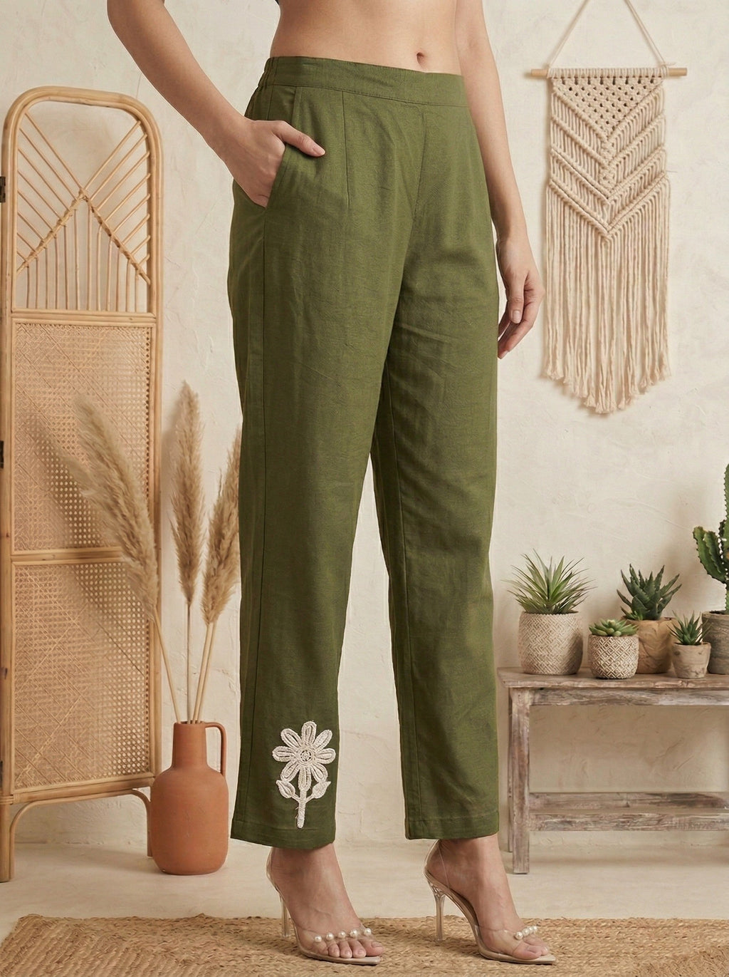 Pure Cotton Embroidered Butta Co-ord Set - Green