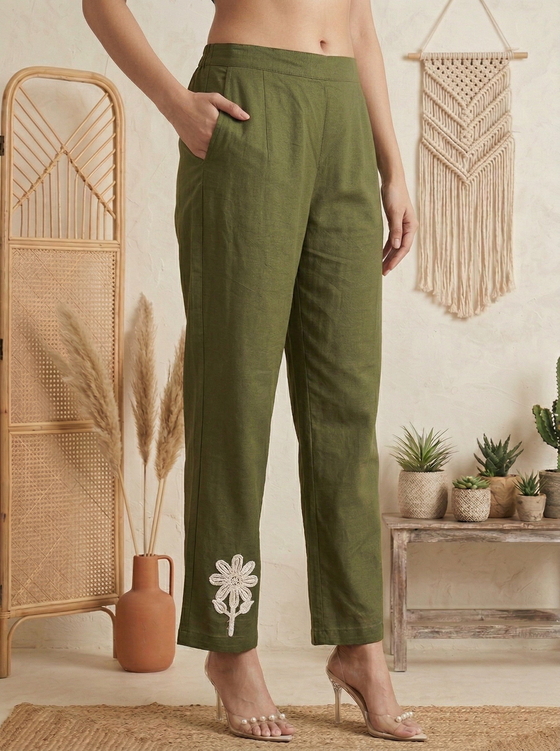Pure Cotton Embroidered Butta Co-ord Set - Green