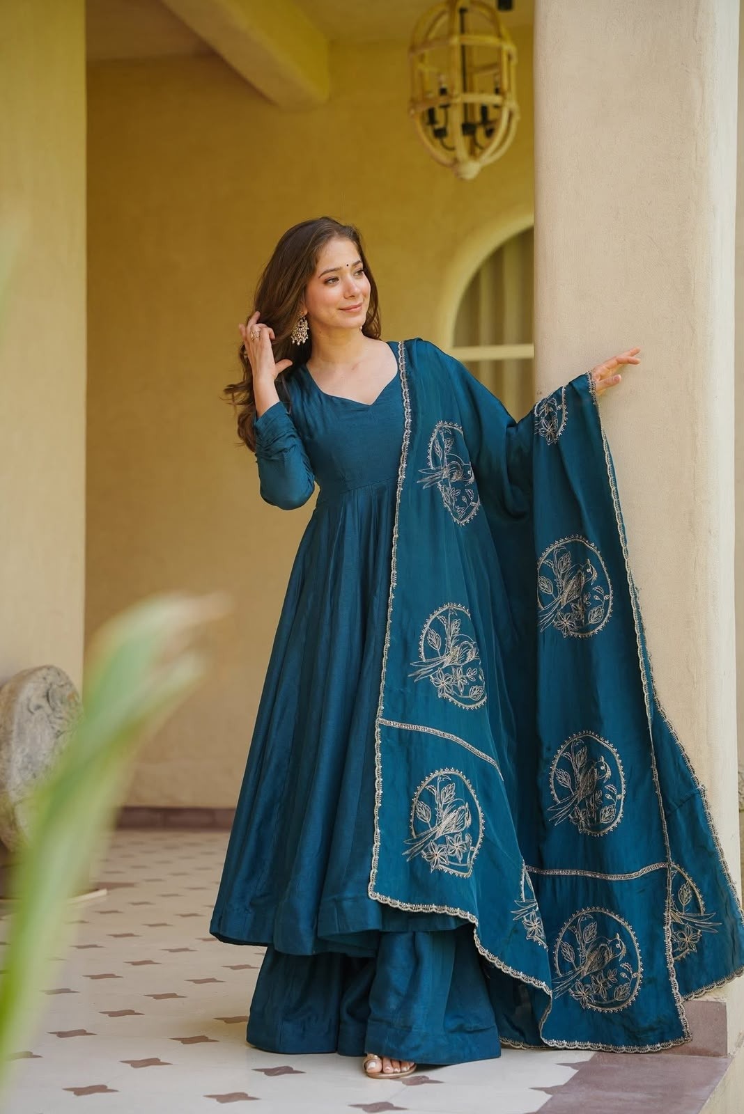 Designer Vichitra Silk Anarkali Palazzo Set