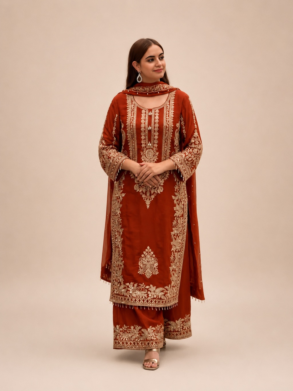 Premium Faux Georgette Embroidered Salwar Suit Set with Sequins Work & Dupatta