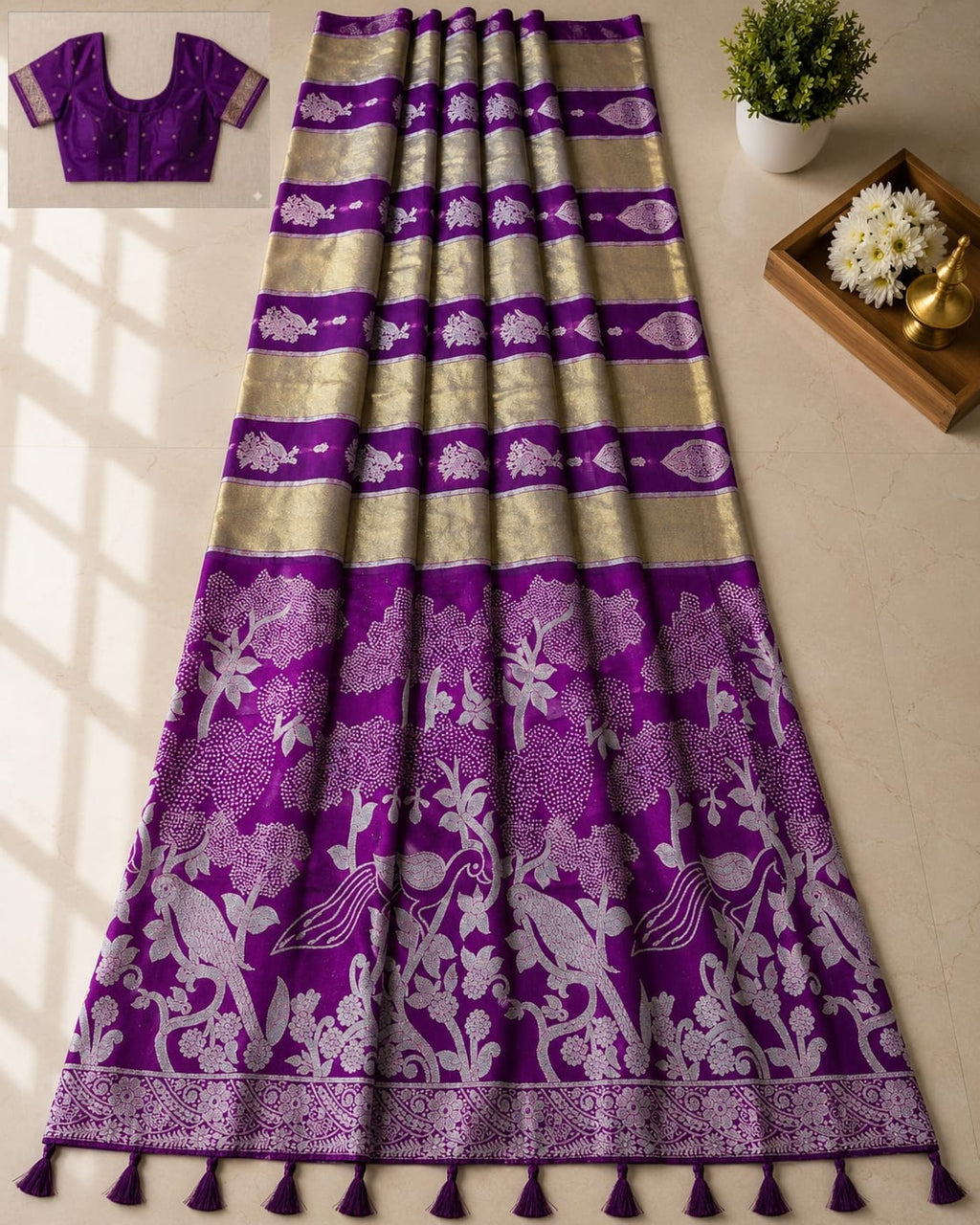 Kriti Soft Kanjivaram Silk Saree with Rich Zari Border & Tassels