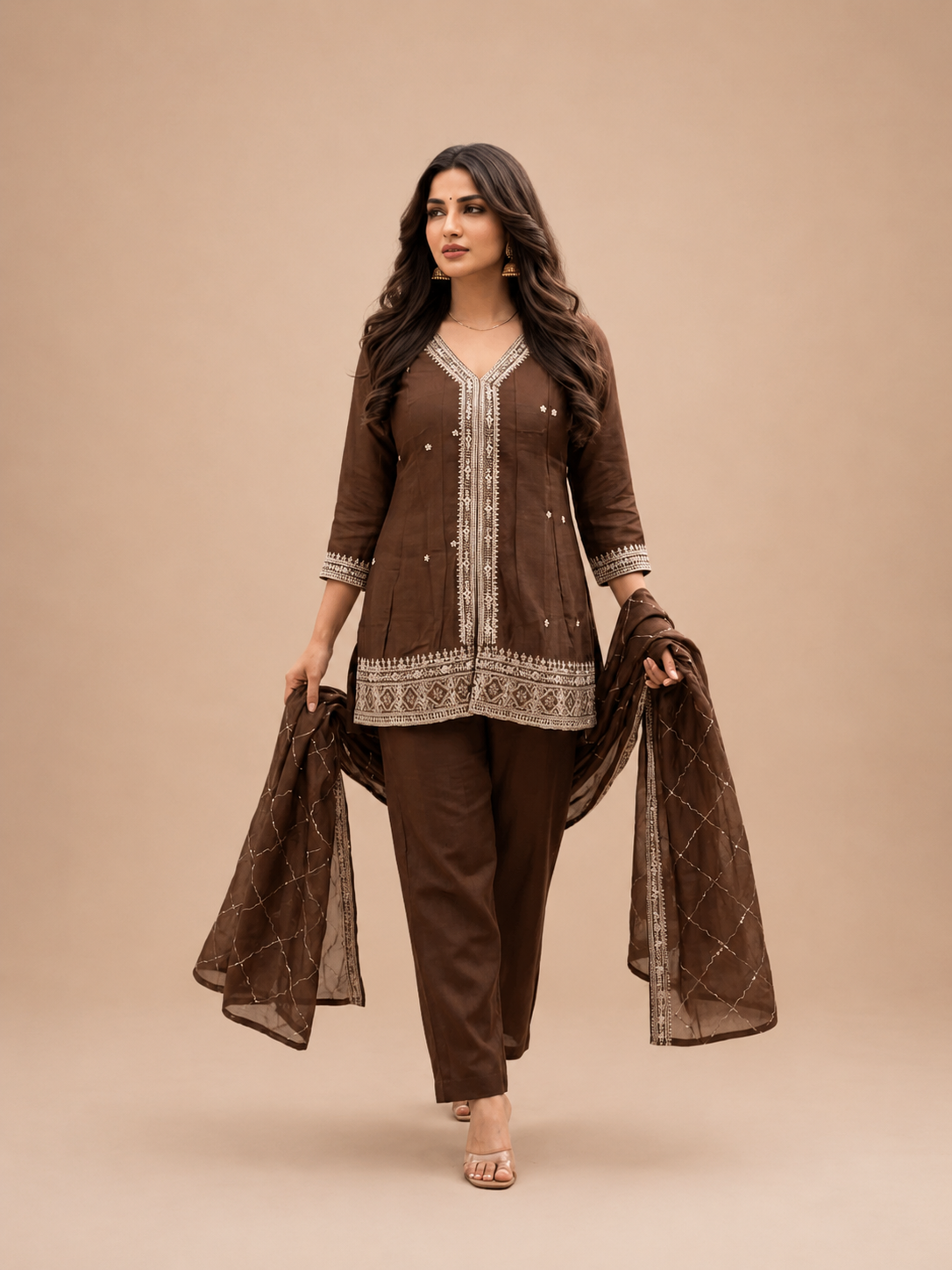 Women's Pure Vichitra Silk Kurta Set with Embroidered Dupatta | Festive Ethnic Wear