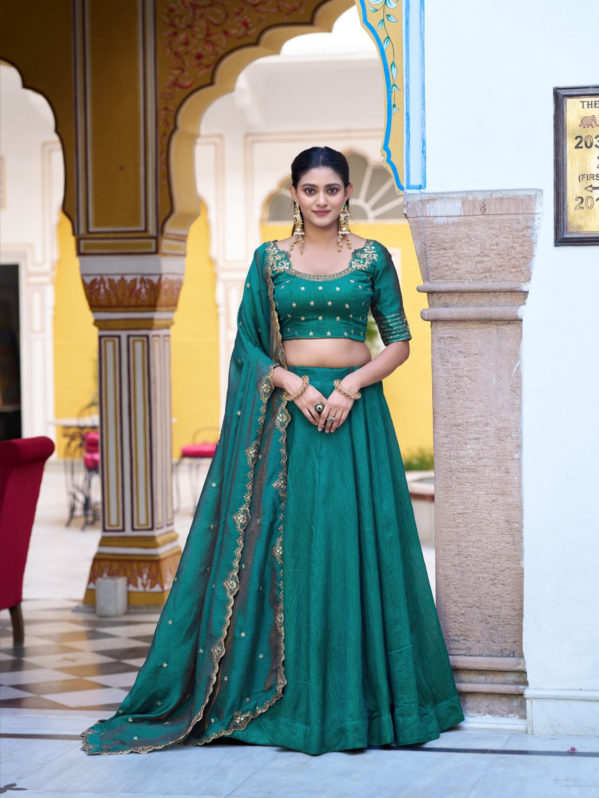 Designer NC Silk Lehenga Choli Set with Embroidered Blouse & Dupatta