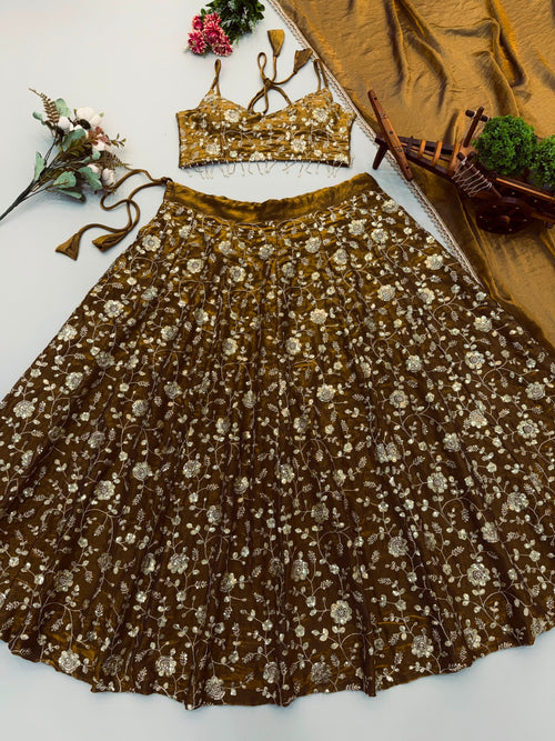 Designer Embroidered Sequence Fandy Silk Lehenga Choli Set with Dupatta