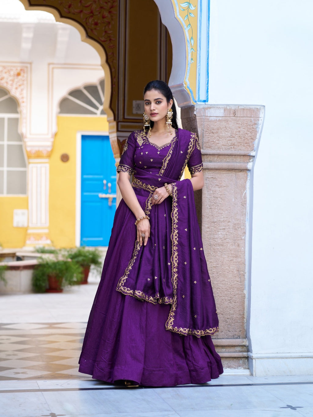 Designer NC Silk Lehenga Choli Set with Embroidered Blouse & Dupatta