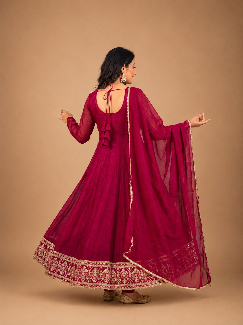 Designer Heavy Crunchy Silk Anarkali Gown Set with Embroidered Dupatta – Ready to Wear