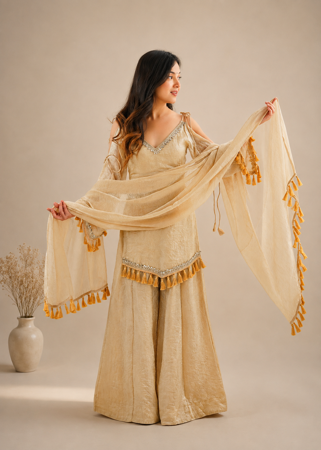 Women's Premium Doremon Crush Kurta Palazzo Set with Dupatta & Mirror Work