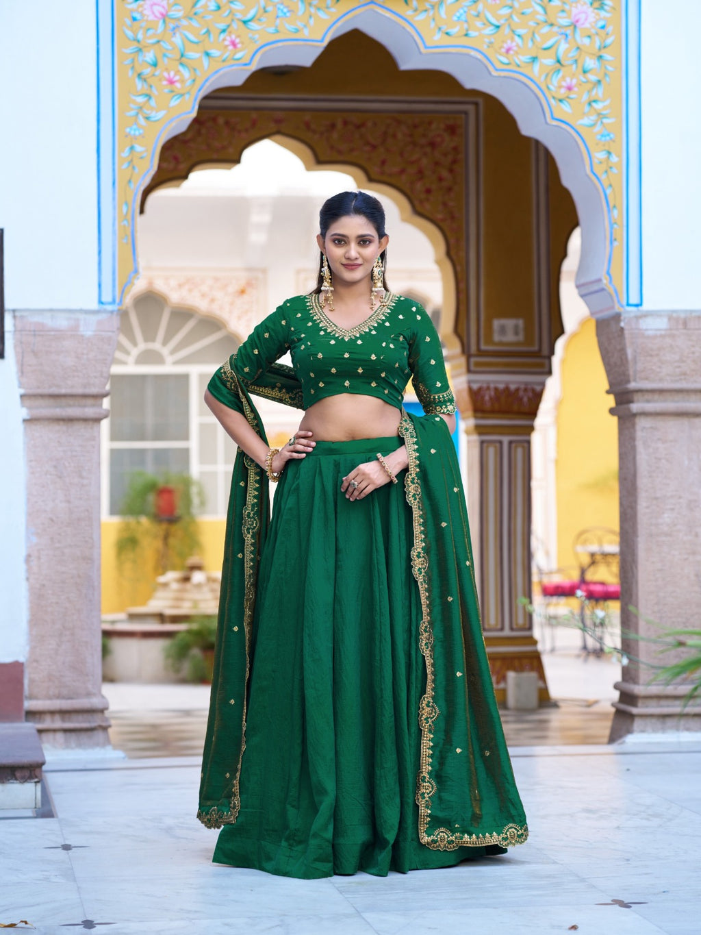 Designer NC Silk Lehenga Choli Set with Embroidered Blouse & Dupatta