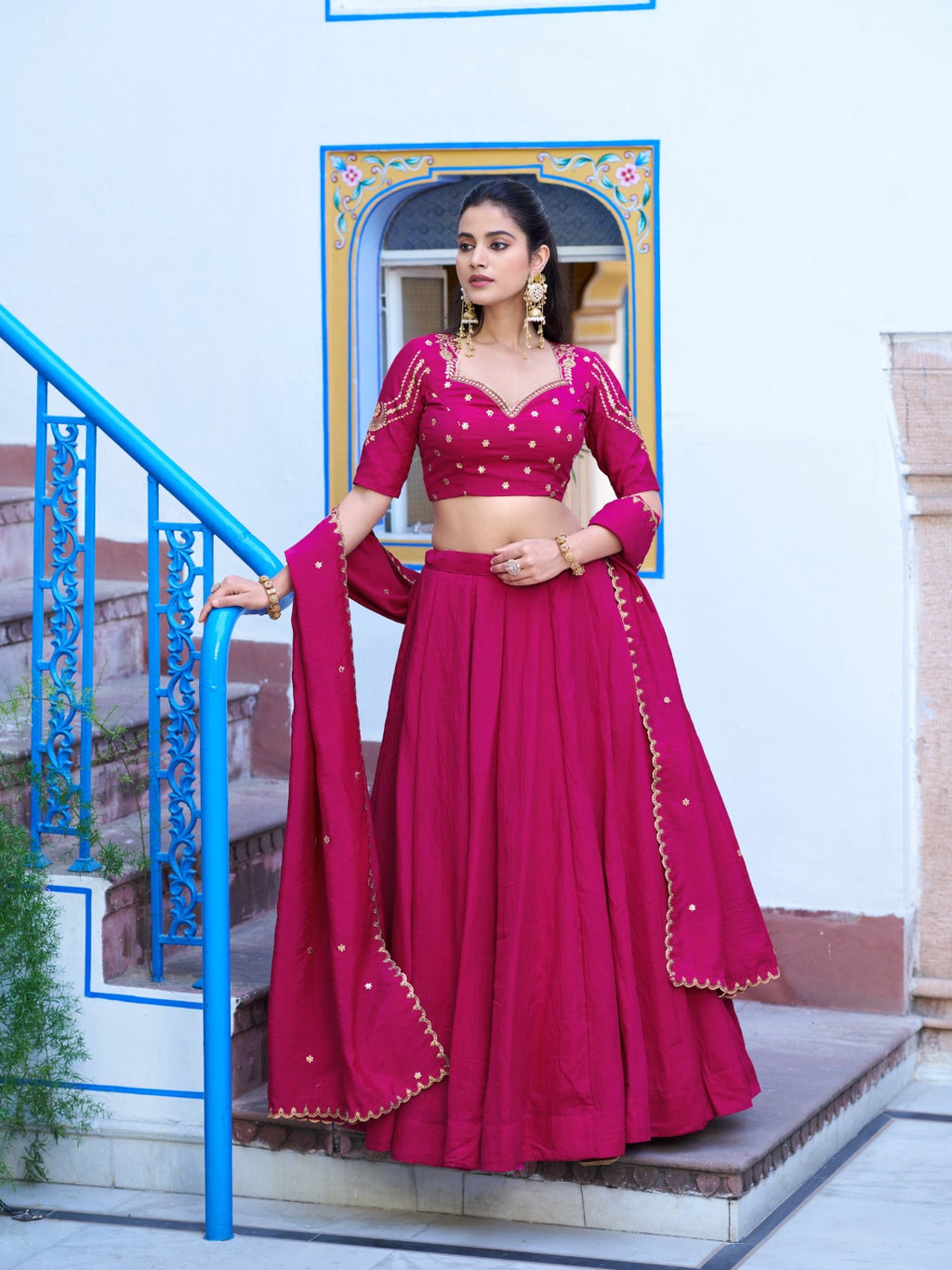 Designer NC Silk Lehenga Choli Set with Embroidered Blouse & Dupatta