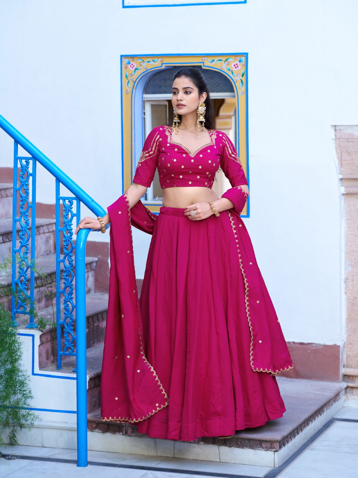 Designer NC Silk Lehenga Choli Set with Embroidered Blouse & Dupatta