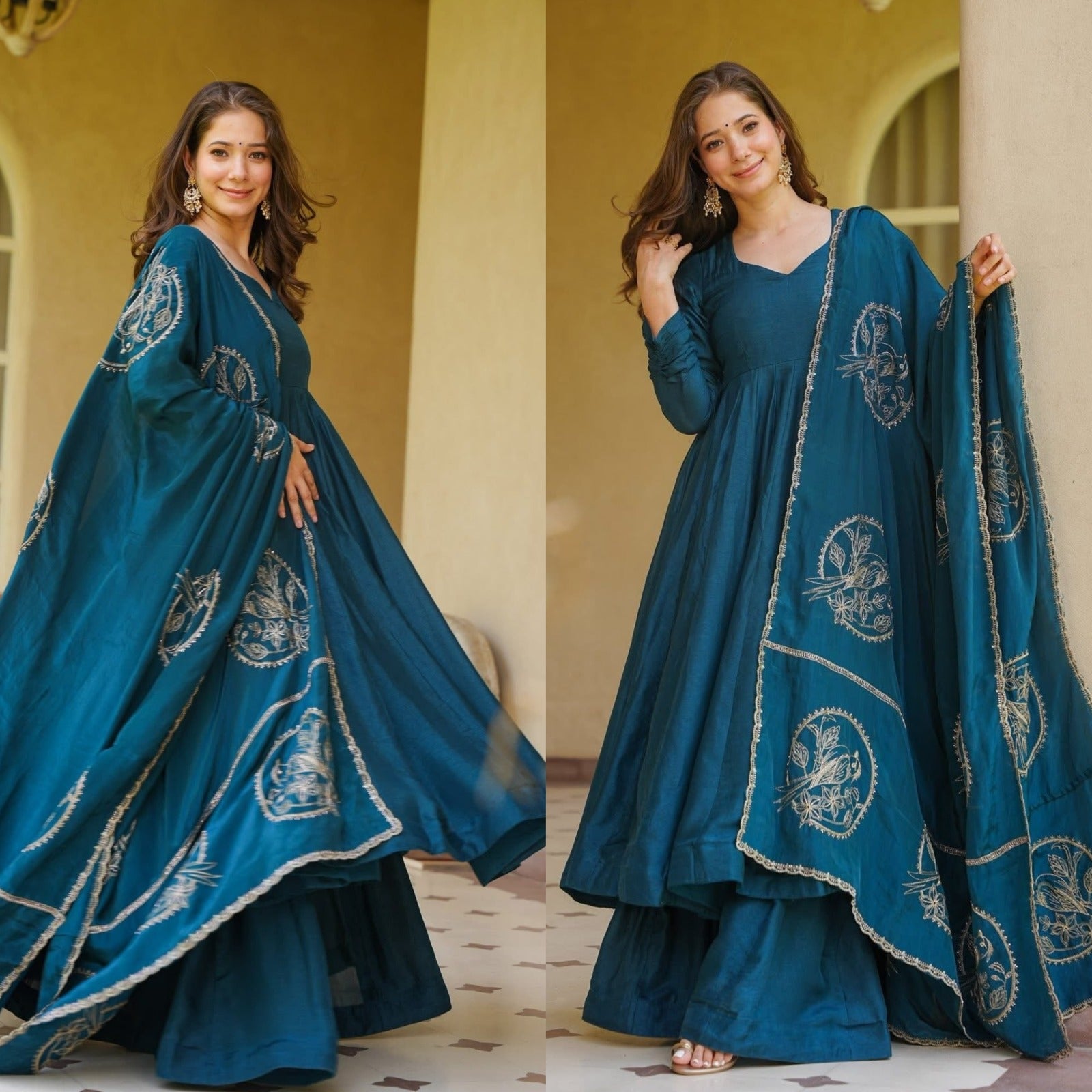 Designer Vichitra Silk Anarkali Palazzo Set