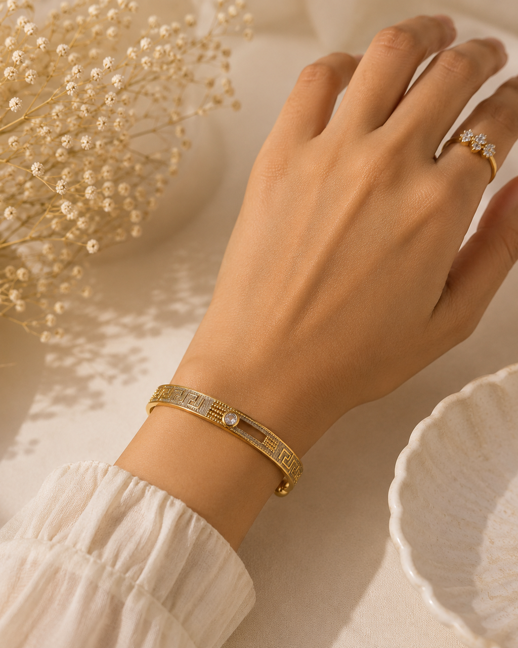 Gold-Plated Adjustable Crystal Bracelet with Heart Charm