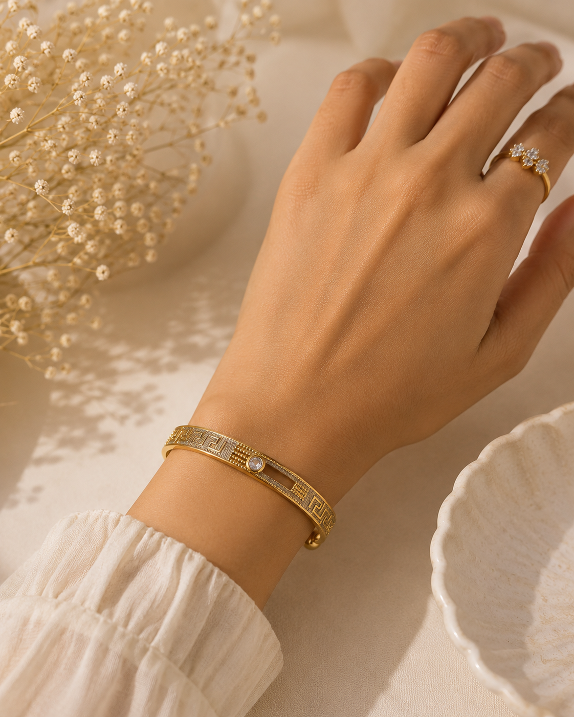 Gold-Plated Adjustable Crystal Bracelet with Heart Charm