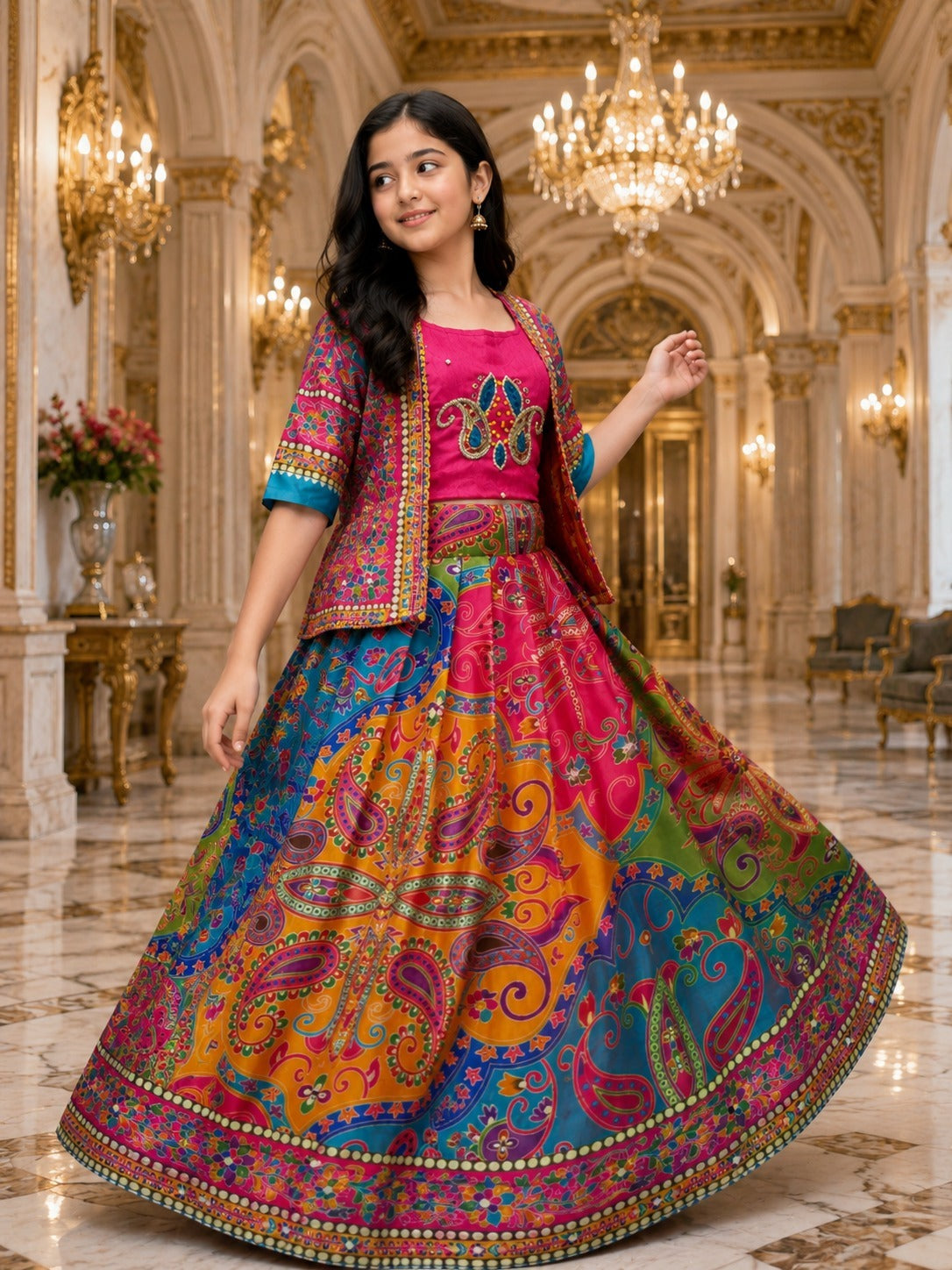 NEW ARRIVAL – Girls Festive Lehenga Choli Set with Handwork Koti