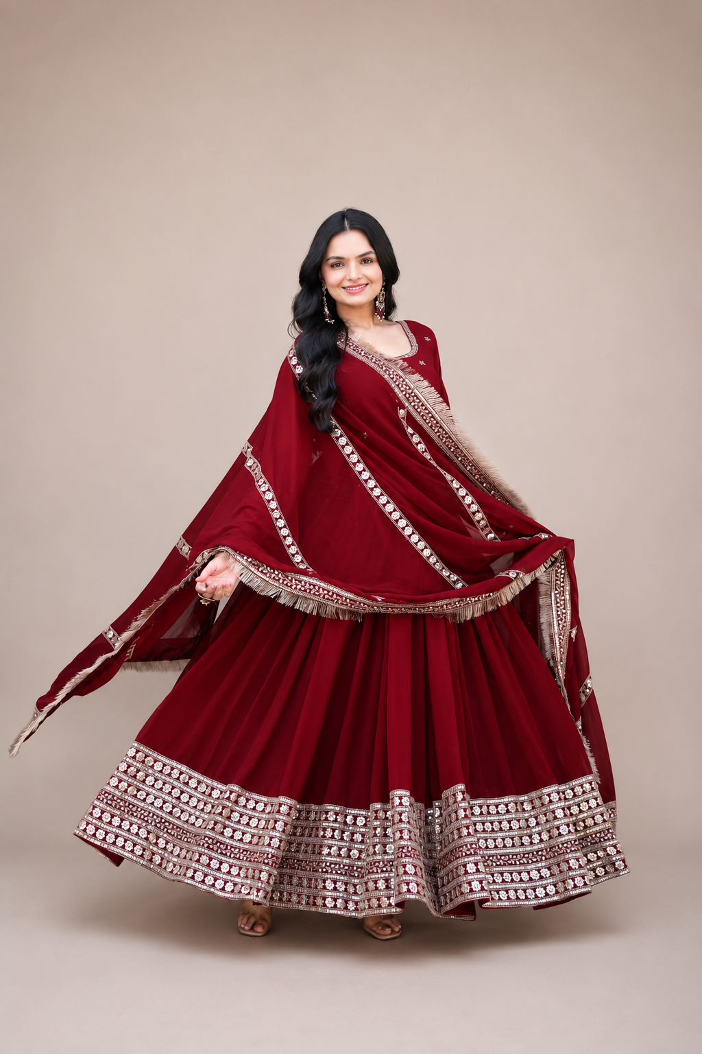 Anarkali Gown with Embroidered Dupatta Set