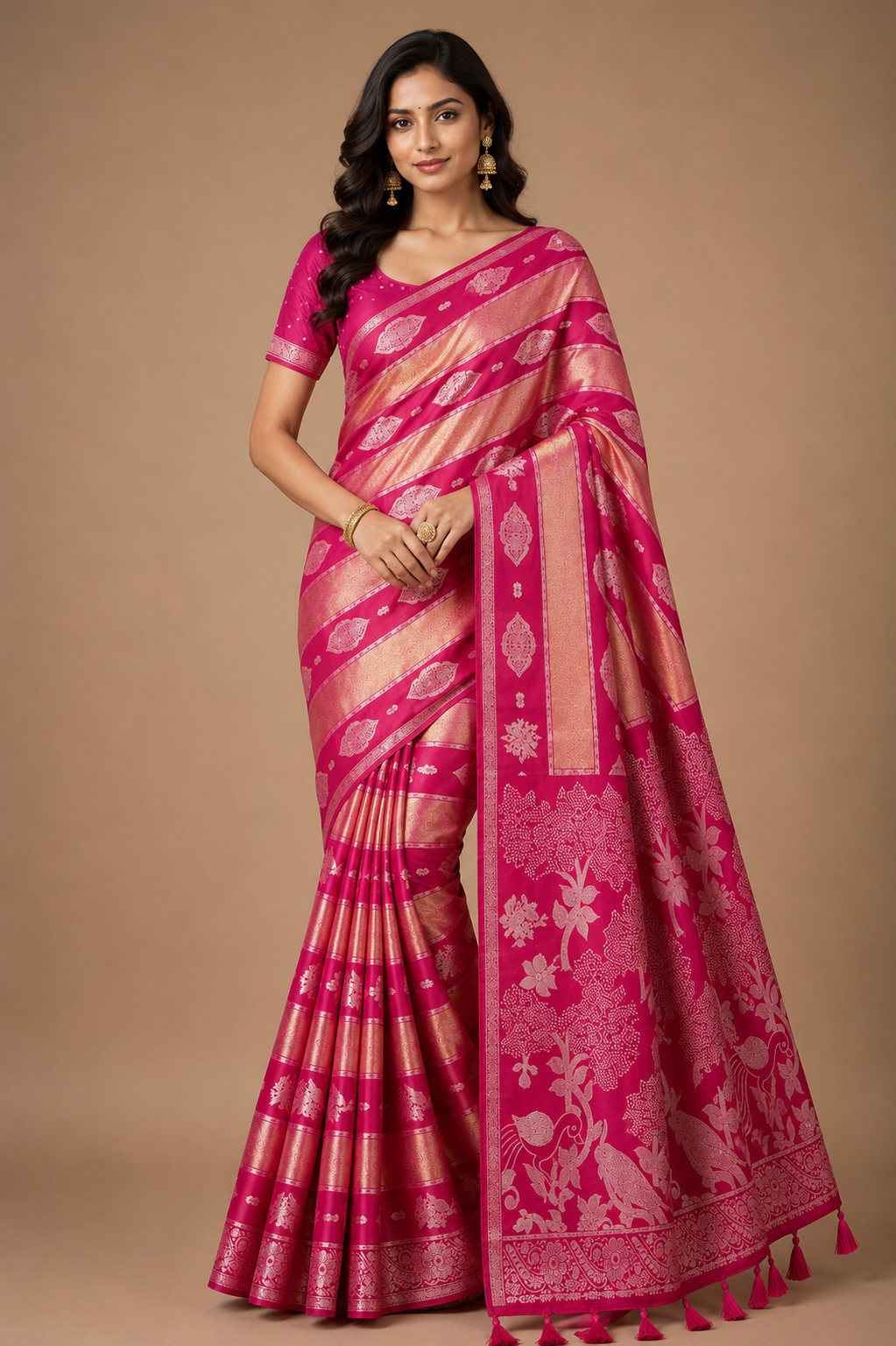 Kriti Soft Kanjivaram Silk Saree with Rich Zari Border & Tassels