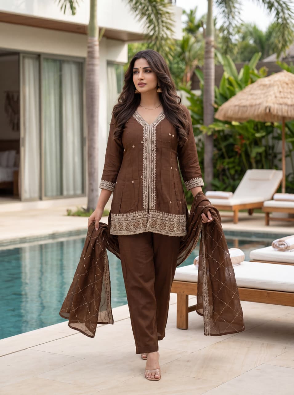 Women's Pure Vichitra Silk Kurta Set with Embroidered Dupatta | Festive Ethnic Wear