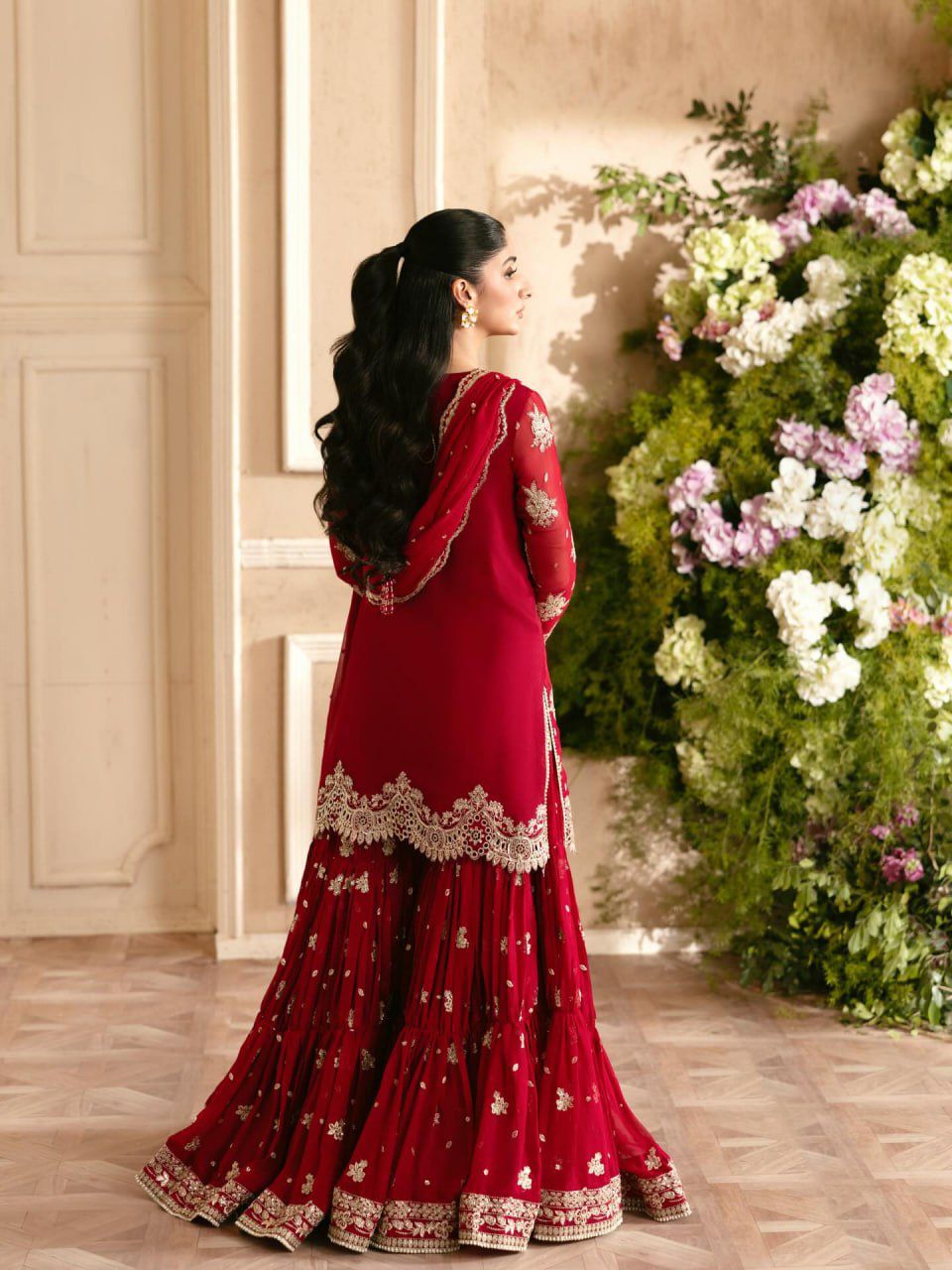 Women's Faux Georgette Embroidered Sharara Suit Set with Dupatta | Designer Palazzo Set