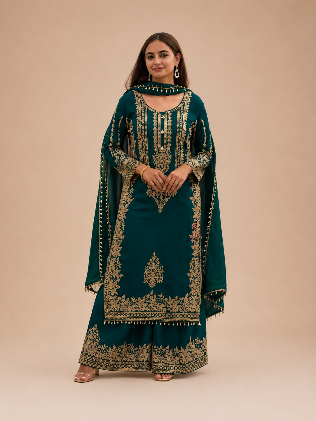 Premium Faux Georgette Embroidered Salwar Suit Set with Sequins Work & Dupatta