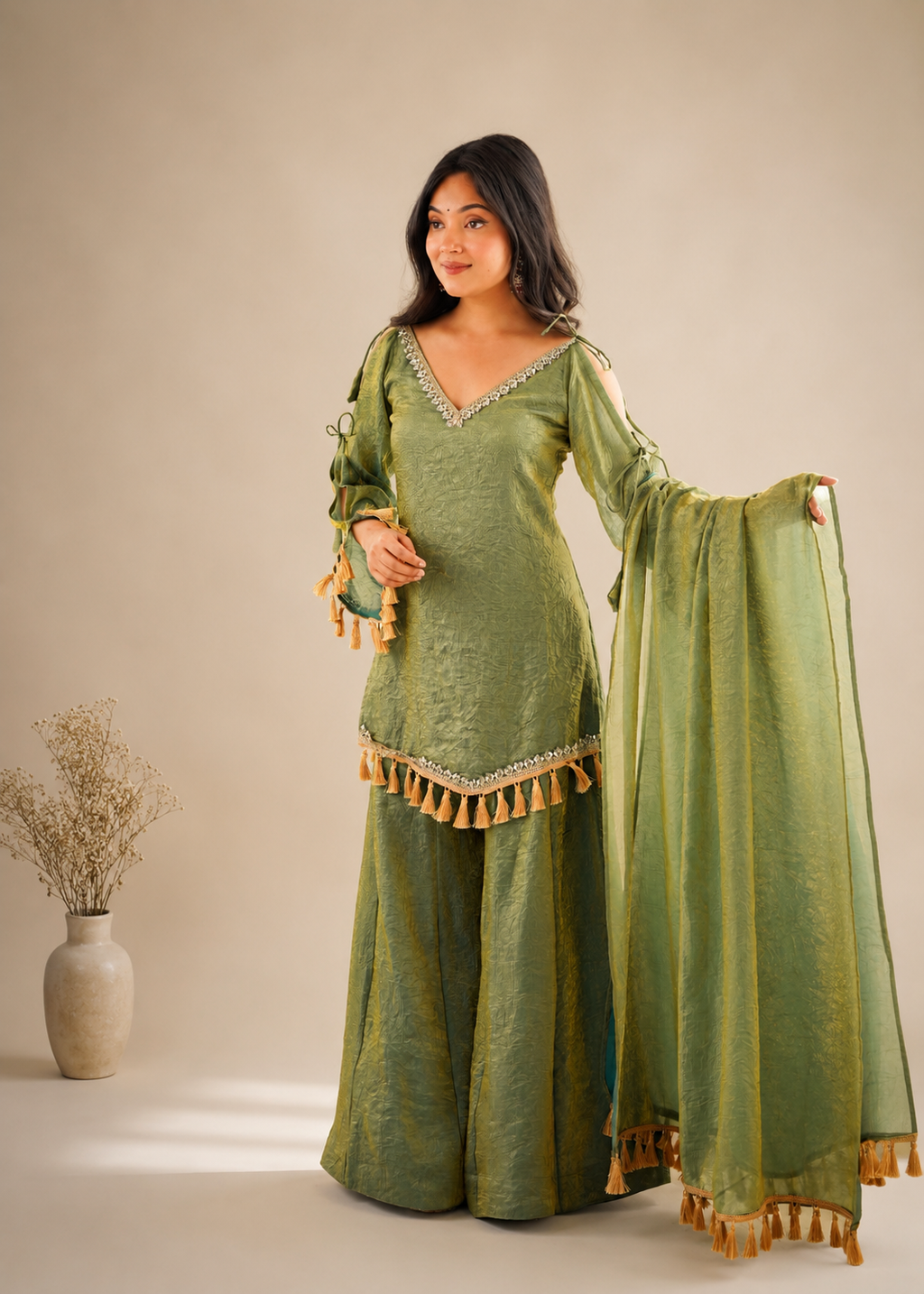 Women's Premium Doremon Crush Kurta Palazzo Set with Dupatta & Mirror Work