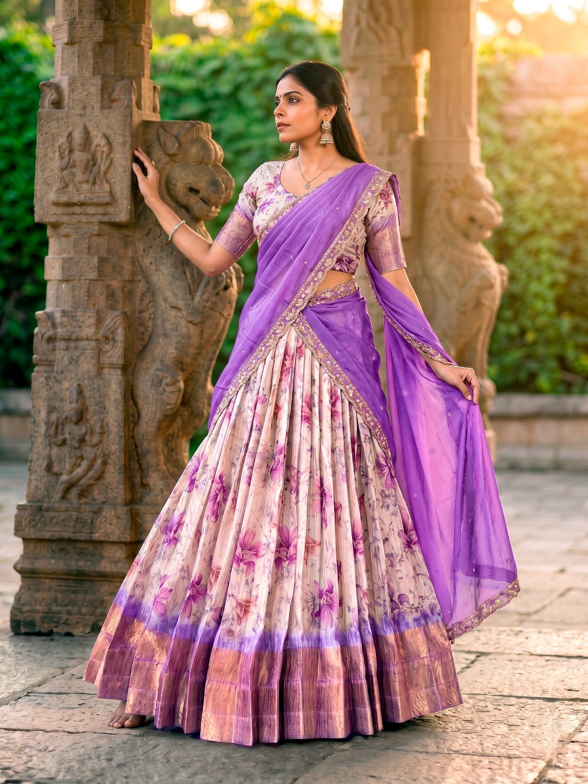 Women's Dola Chex Floral Lehenga Choli with Zari Work