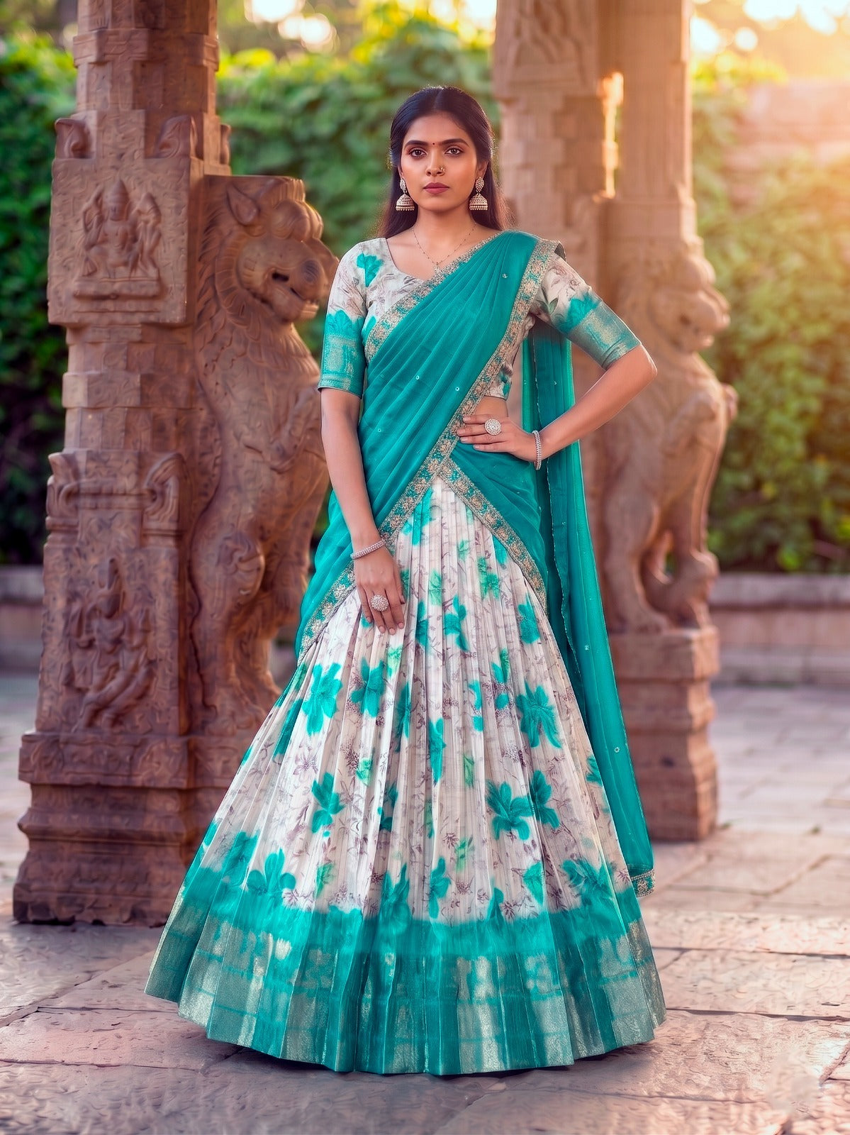 Women's Dola Chex Floral Lehenga Choli with Zari Work