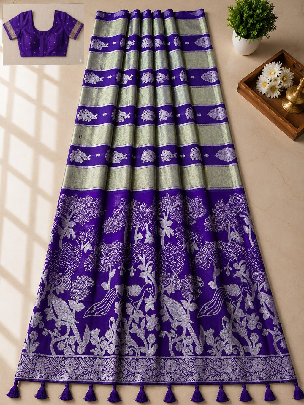 Kriti Soft Kanjivaram Silk Saree with Rich Zari Border & Tassels