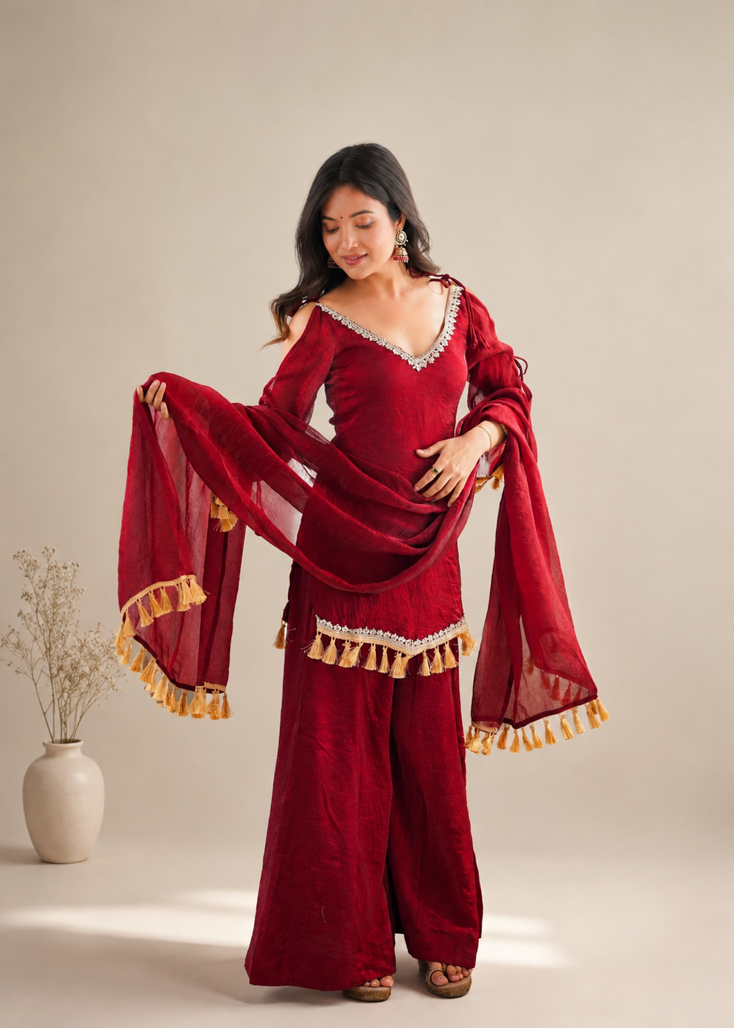 Women's Premium Doremon Crush Kurta Palazzo Set with Dupatta & Mirror Work