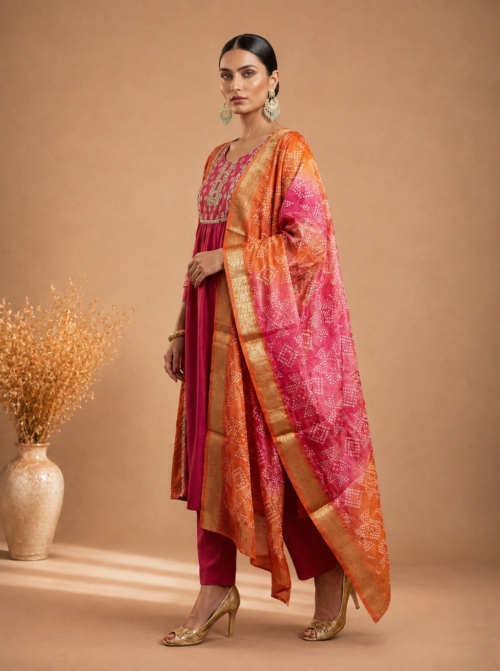 Chinnon Embroidered Anarkali Kurta Set with Organza Dupatta