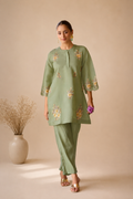 Embroidered Roman Silk Flared Co-Ord Set